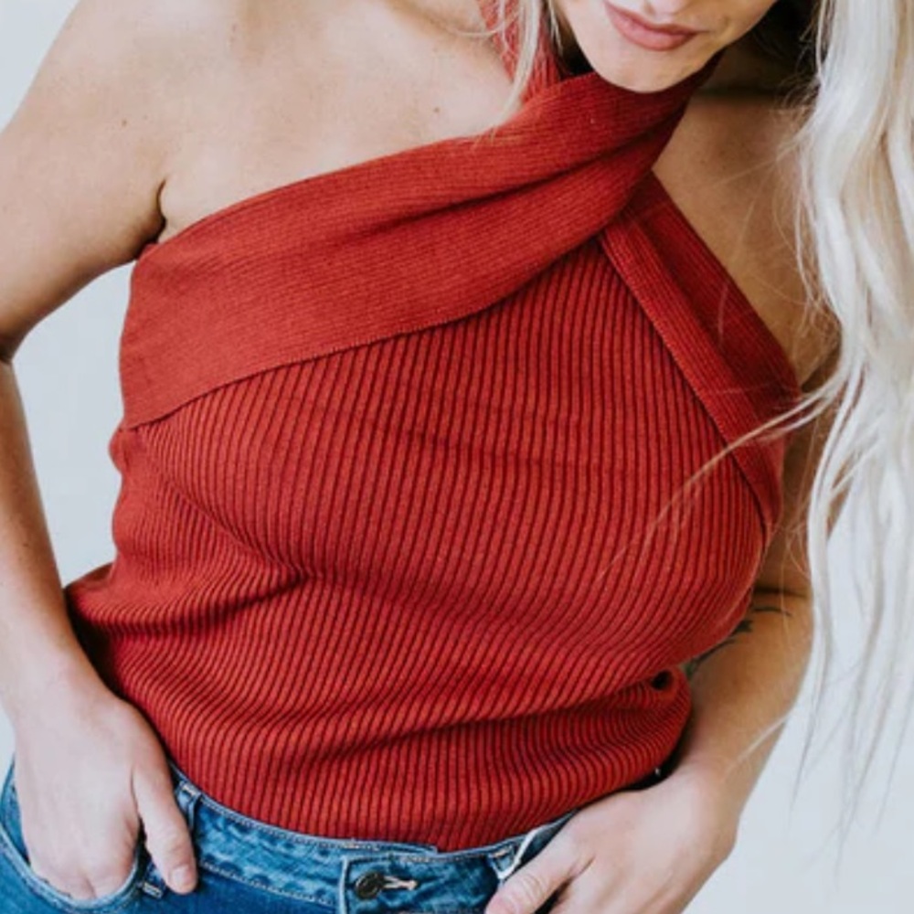 NWOT, Knit Halter Top, Brick, Medium